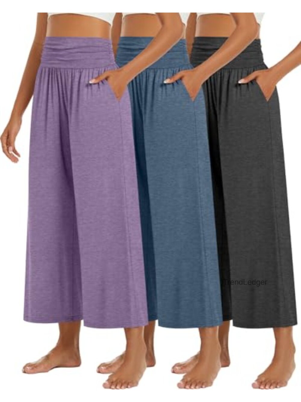 3 Pack Wide Leg Capri Pants High Waisted Gaucho Yoga Lounge Pockets